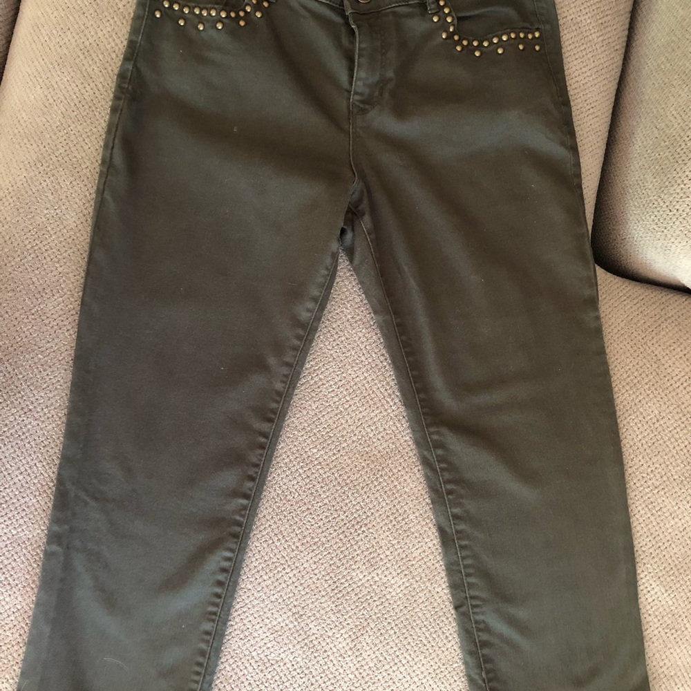 Green studded crop pants